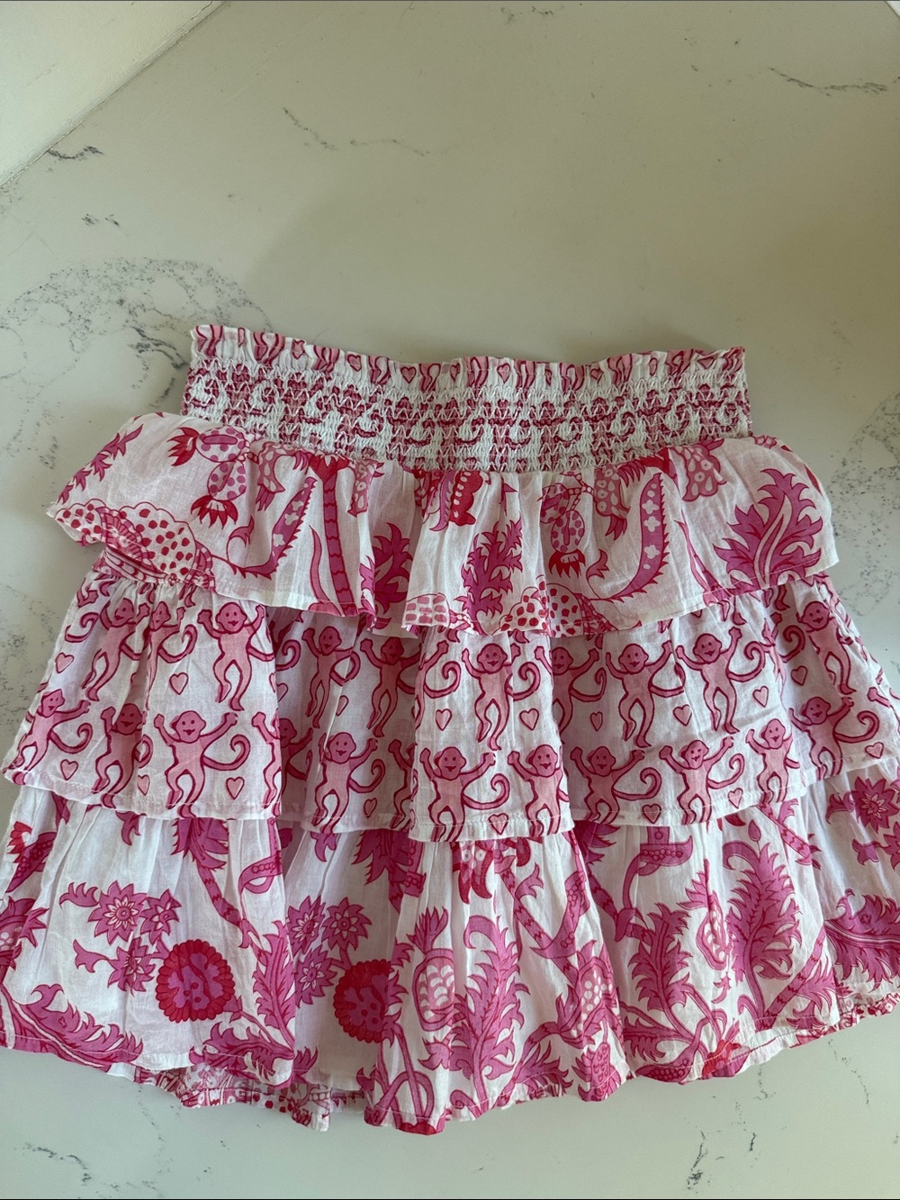 Roller Rabbit Kids Monkey/Jemina Sami Skirt Pink Smocked Tiered Ruffle Size 12